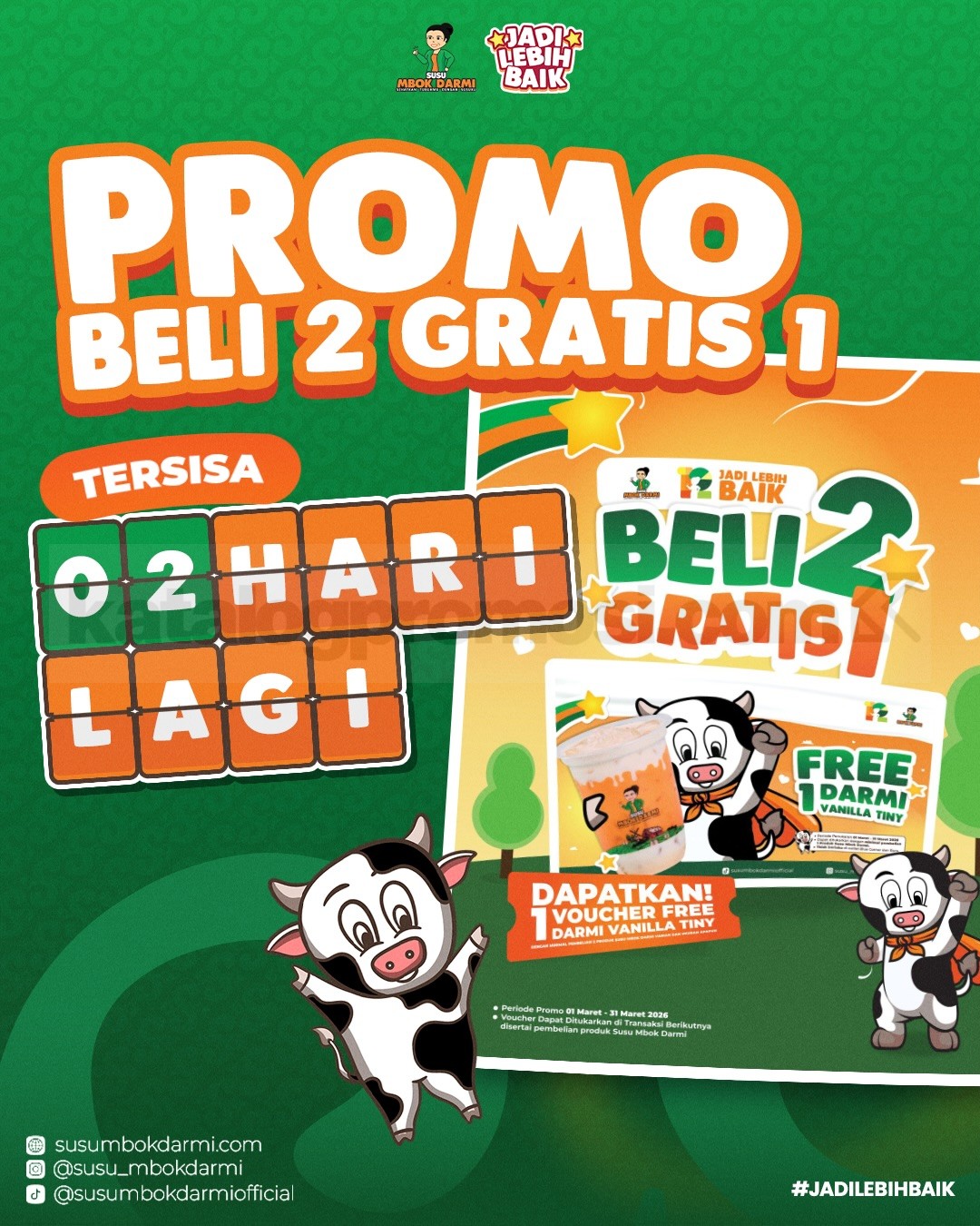Promo Susu Mbok Darmi Beli 2 Gratis 1 Darmi Vanila Tiny Promo Susu Mbok Darmi Beli 2 Gratis 1 Darmi Vanila Tiny selama periode Maret 2026