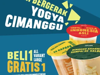 Promo Teh Kotjok Opening Yogya Cimanggu beli 1 gratis 1 minuman large dan bonus menarik