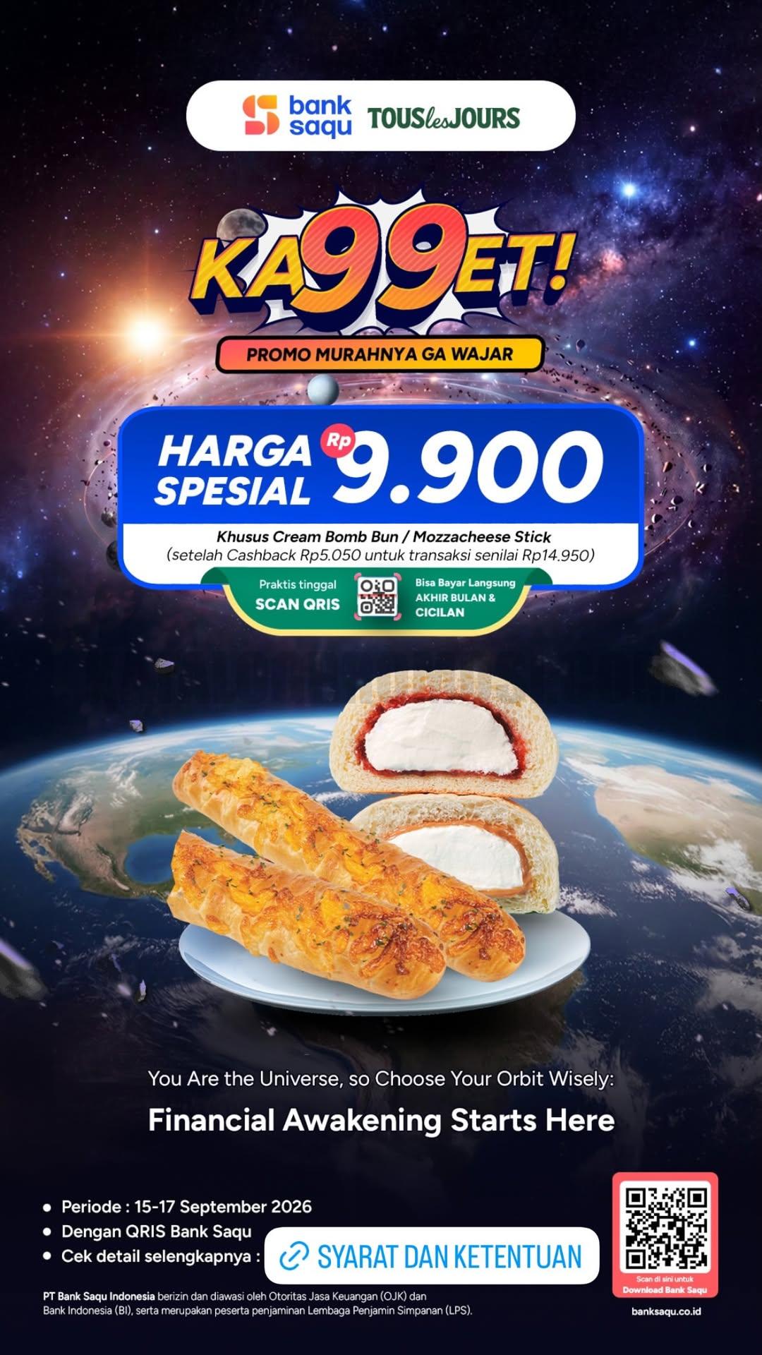 Promo Tous les Jours KA99ET Harga Spesial Rp9.900 Promo Tous les Jours KA99ET Rp9.900 dengan cashback Rp5.050 via QRIS Bank Saqu