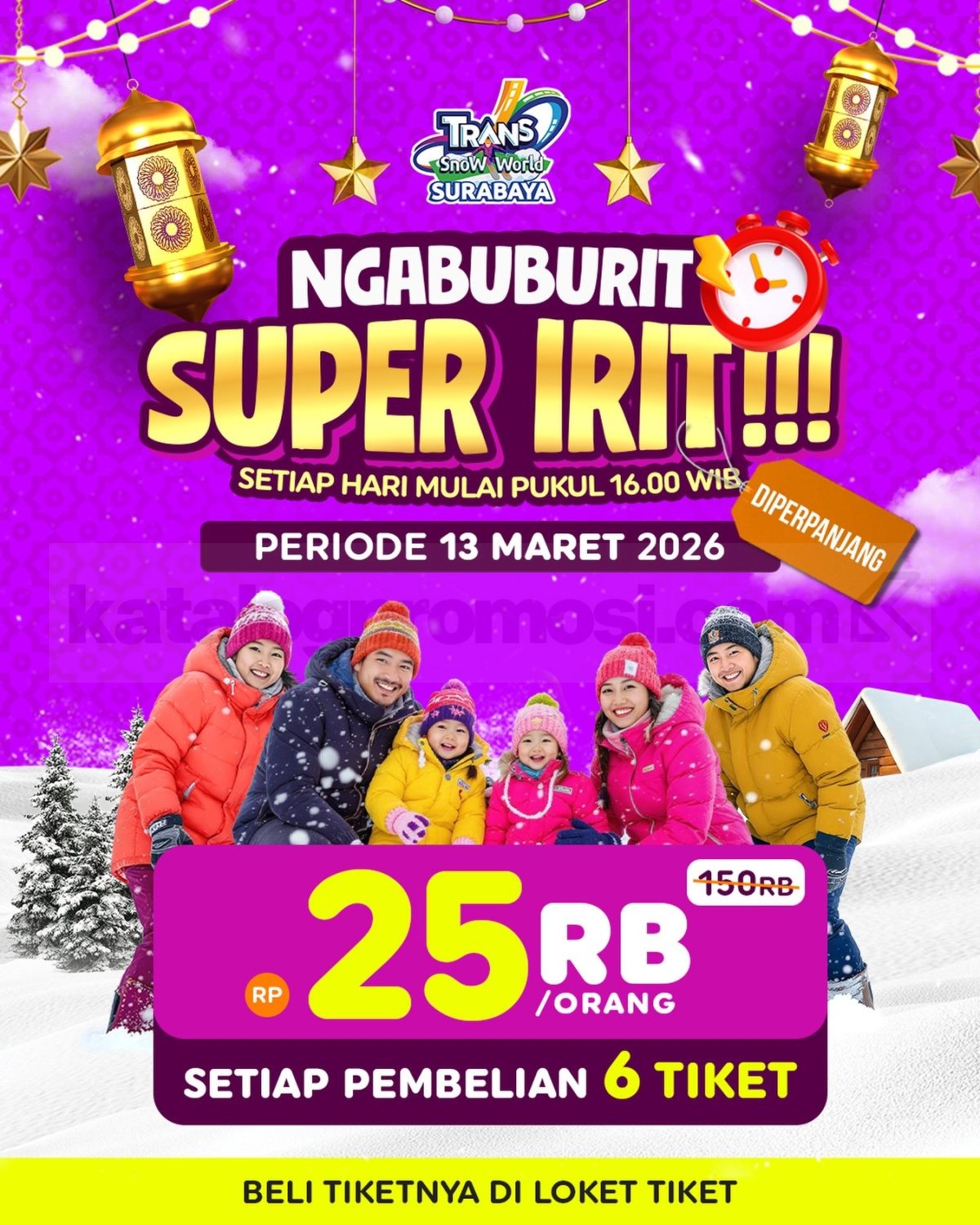 Promo Trans Snow World Surabaya Ngabuburit Rp. 25.000 Promo Trans Snow World Surabaya Ngabuburit Rp. 25.000 tiket bermain salju periode 13 Maret 2026