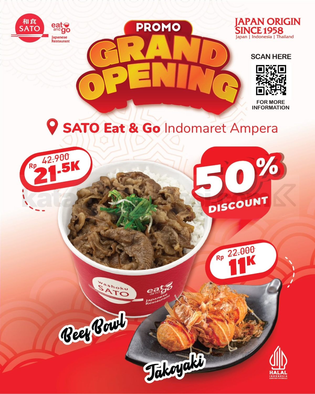 Promo Washoku Sato Grand Opening Diskon 50% Promo Washoku Sato Grand Opening Diskon 50 persen Beef Bowl dan Takoyaki mulai Rp. 11.000