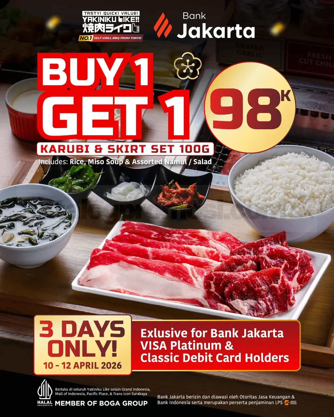 Promo Yakiniku Like HUT Bank Jakarta Buy 1 Get 1 Promo Yakiniku Like HUT Bank Jakarta Buy 1 Get 1 Karubi Skirt Set lengkap
