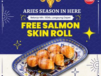 Promo Sushimas Aries free Salmon Skin Roll min Rp. 100.000 dengan tunjukkan KTP