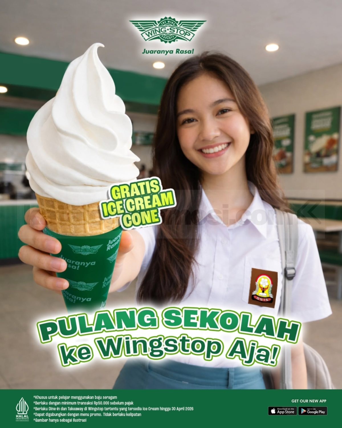 Promo Wingstop FREE Ice Cream Cone Untuk Pelajar Dengan Transaksi Rp. 50.000 Promo Wingstop FREE Ice Cream Cone untuk pelajar transaksi Rp. 50.000 April 2026