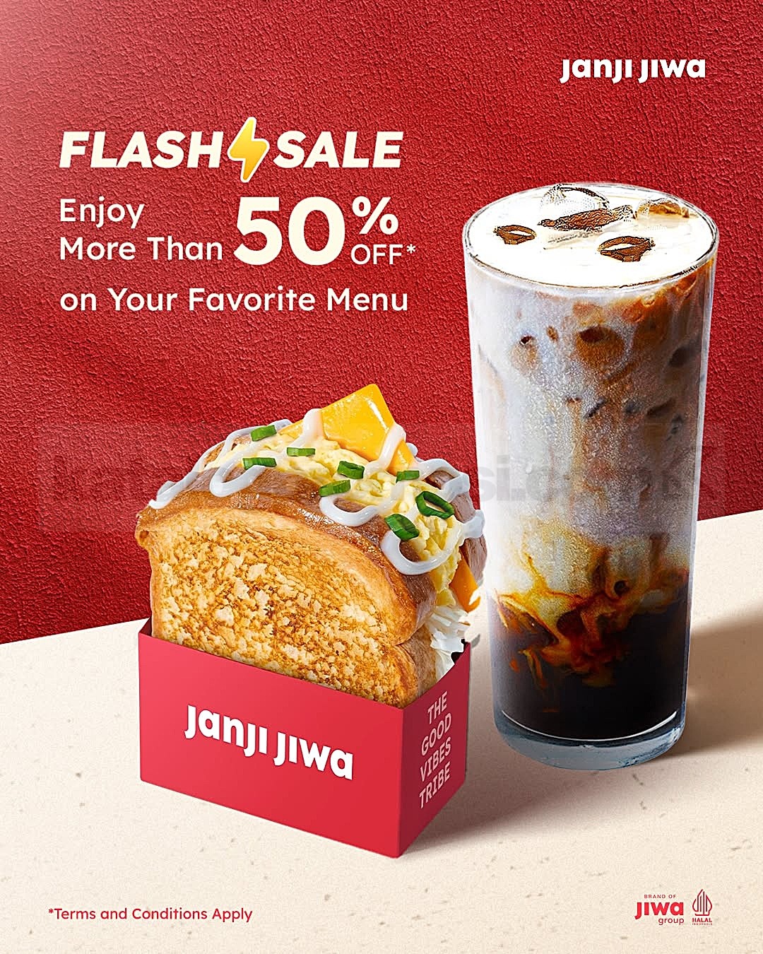 Promo Janji Jiwa Flash Sale Diskon Lebih dari 50% Promo Janji Jiwa Flash Sale Diskon Lebih dari 50% melalui aplikasi Jiwa+ pukul 11.00–13.00 WIB.