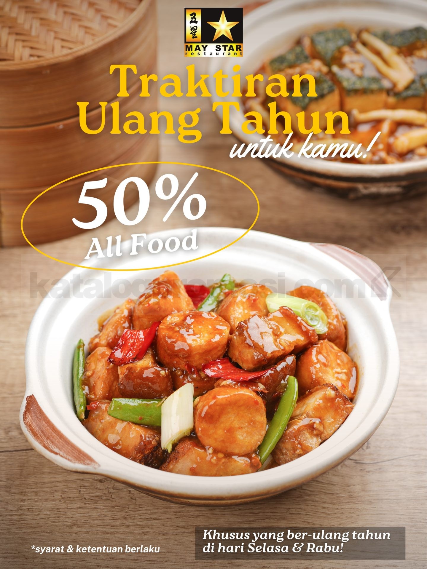 Promo May Star Birthday Treat Selasa Rabu Promo May Star Birthday Treat untuk ulang tahun hari Selasa dan Rabu