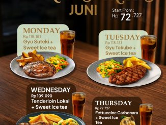 Promo Abuba Steak Weekdays Treats Mulai Rp. 72.727 dengan pilihan steak dan pasta plus Sweet Ice Tea