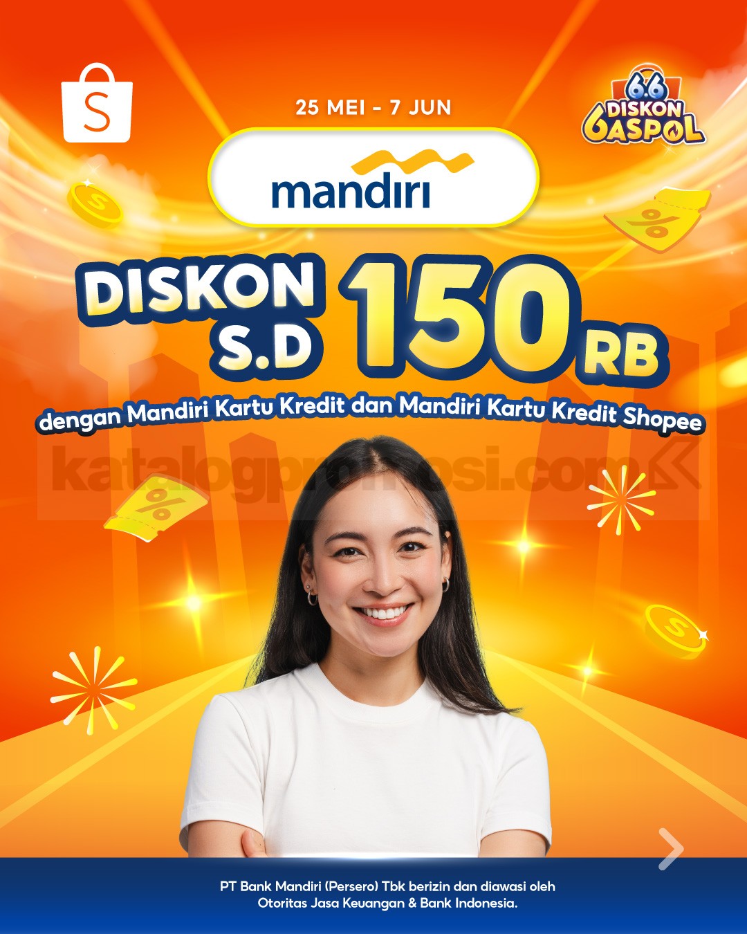 Promo Bank Mandiri Shopee 6.6 Diskon hingga Rp. 150 ribu Promo Bank Mandiri Shopee 6.6 diskon hingga Rp150.000 dengan kartu kredit Mandiri di Shopee