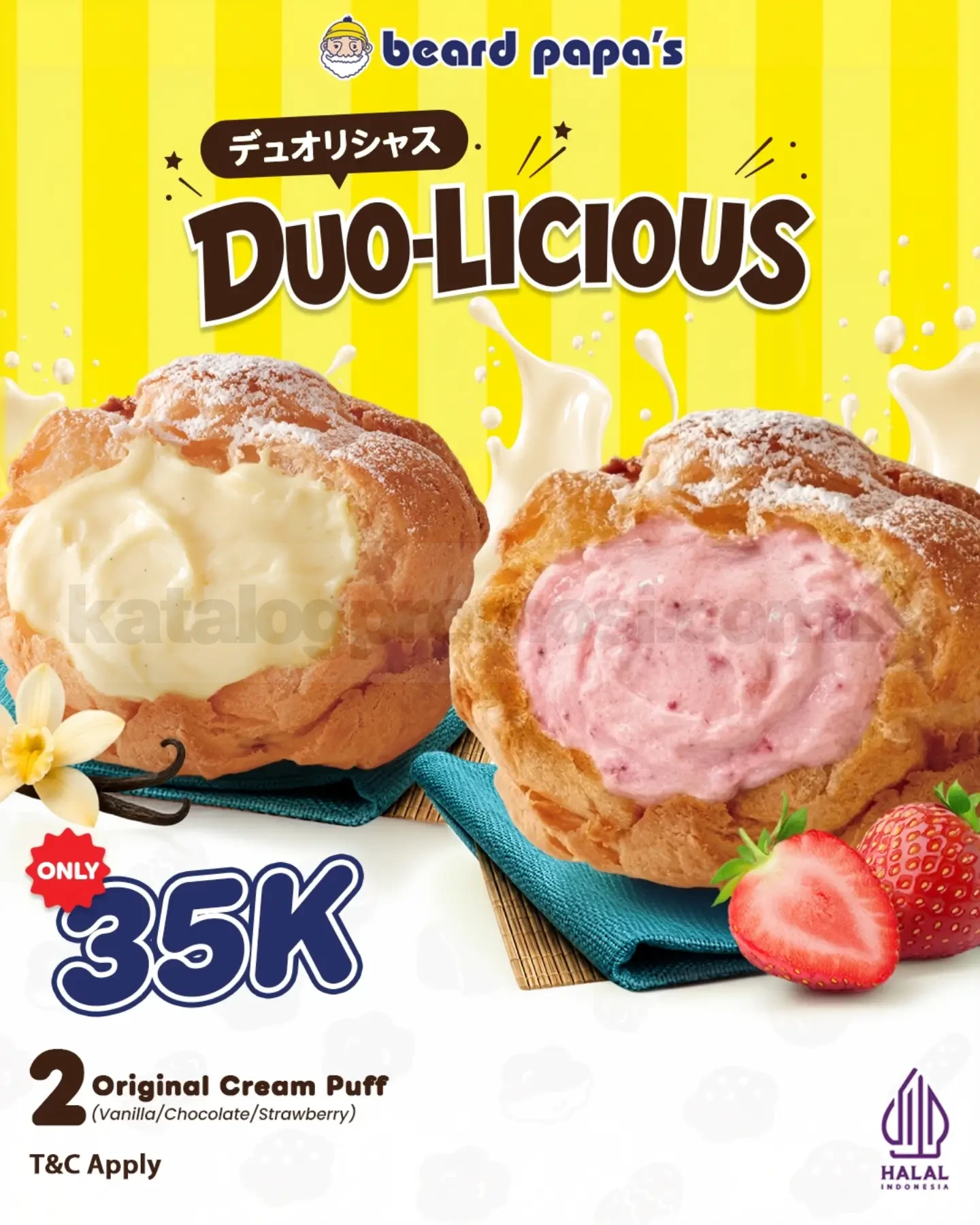 Promo Beard Papa's Duo-Licious 2 Cream Puffs Rp35.000 Promo Beard Papa's Duo-Licious 2 Original Cream Puffs Rp35.000 dengan pilihan rasa di outlet terpilih