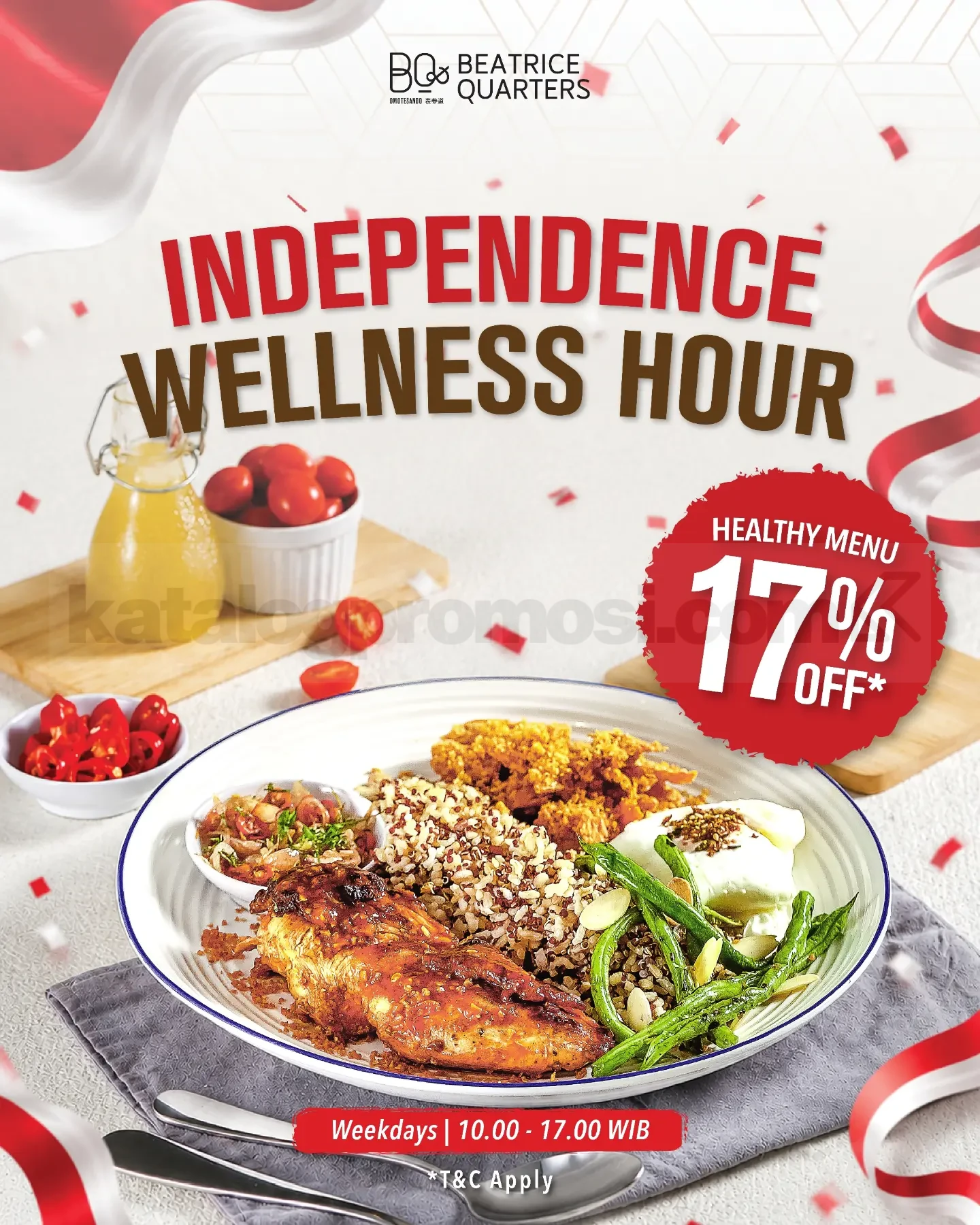 Promo Beatrice Quarters Independence Wellness Hour Diskon 17% Promo Beatrice Quarters Independence Wellness Hour Diskon 17% untuk menu sehat saat weekdays