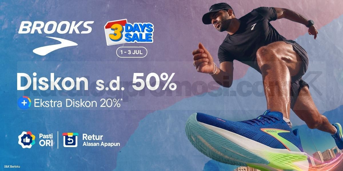 Promo Brooks 3 Days Sale Diskon hingga 50% Promo Brooks 3 Days Sale Diskon hingga 50% dengan ekstra diskon menggunakan kode BROOKS-3DSALE.