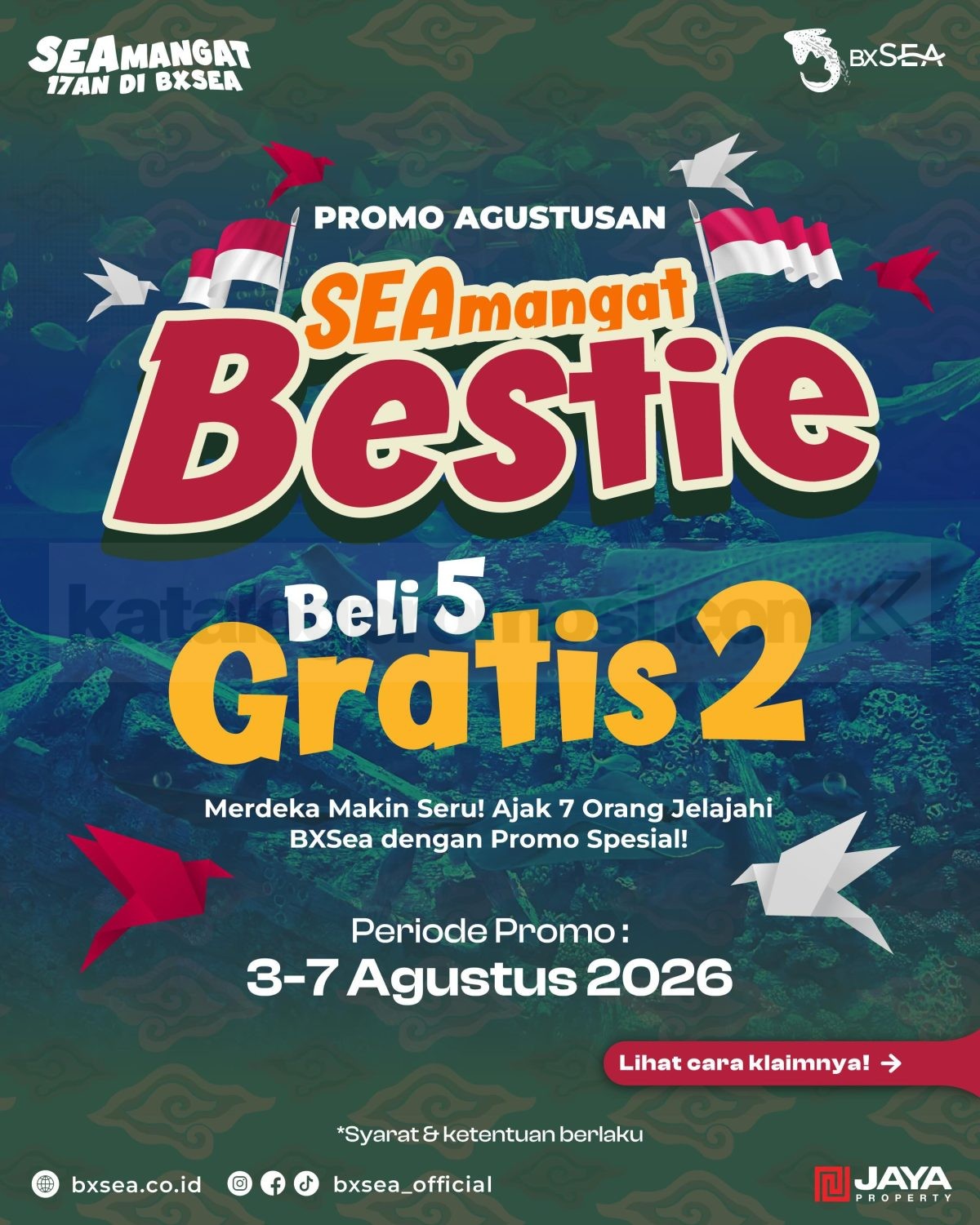 Promo BXSea SEAmangat Bestie Beli 5 Gratis 2 Tiket Promo BXSea SEAmangat Bestie Beli 5 Gratis 2 Tiket untuk pembelian minimal lima tiket selama periode promo.