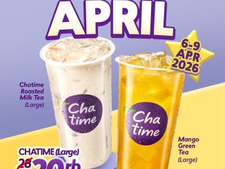 Promo Chatime Joyful April minuman large Rp. 20.000 roasted milk tea mango green tea