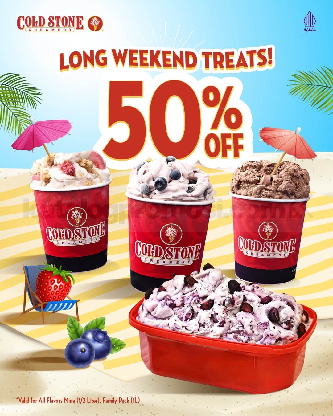 Promo Cold Stone Long Weekend Treats Diskon 50% Promo Cold Stone Long Weekend Treats Diskon 50% untuk half litre dan 1 litre ice cream