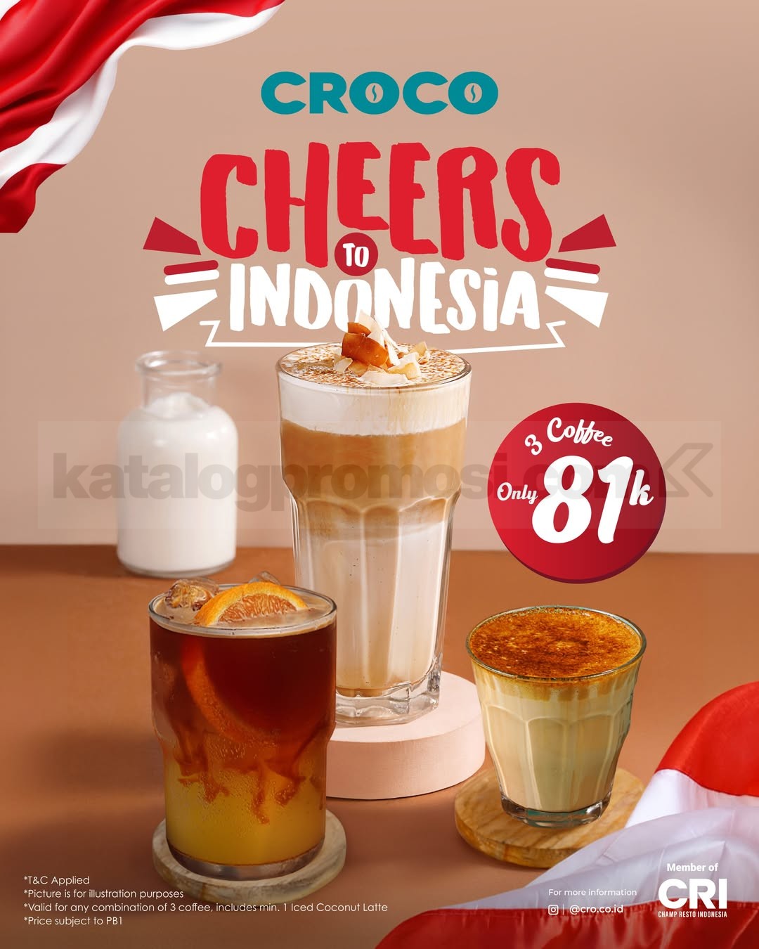 Promo CROCO Spesial Kemerdekaan 3 Coffee Rp 81.000 Promo CROCO Spesial Kemerdekaan 3 Coffee Rp 81.000 dengan 3 regular beverages
