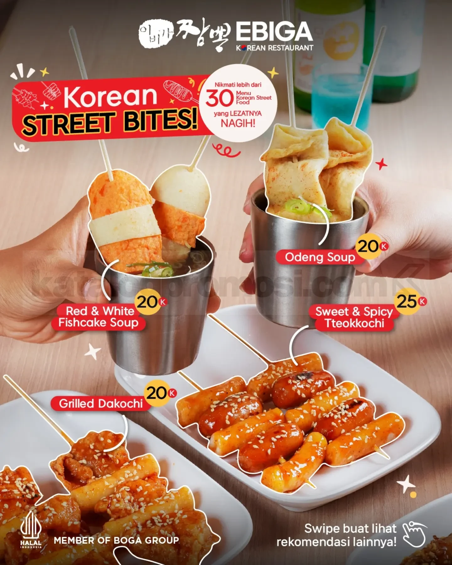 Promo Ebiga Korean Street Bites, Jajanan Korea Mulai Rp. 20.000 Promo Ebiga Korean Street Bites jajanan Korea mulai Rp. 20.000 dengan lebih dari 30 pilihan menu.