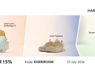 Promo EIGER Hari Anak Super Deals Extra Voucher 15% dengan kode EIGERJR200K dan gratis ongkir.