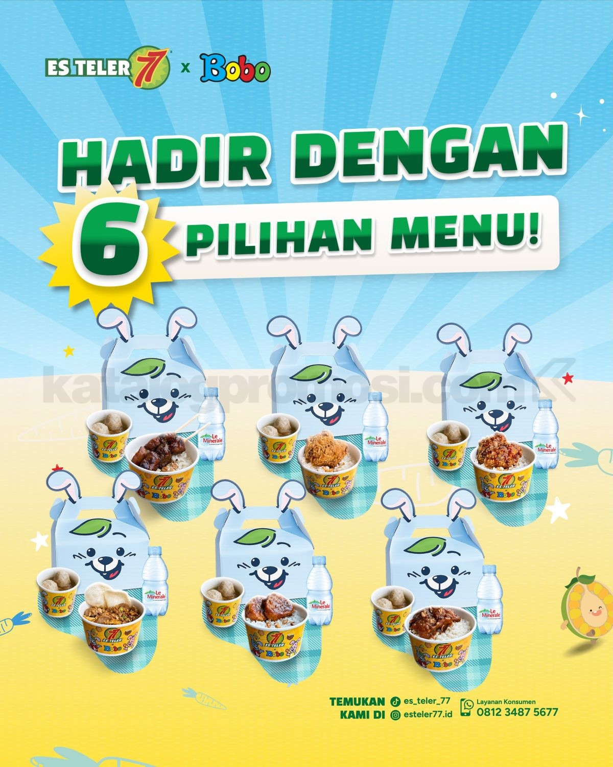 Promo Es Teler 77 x Bobo Kids Menu Rp. 55.000 Promo Es Teler 77 x Bobo Kids Menu Rp. 55.000 dengan 6 pilihan menu lengkap bonus mainan dan air mineral.
