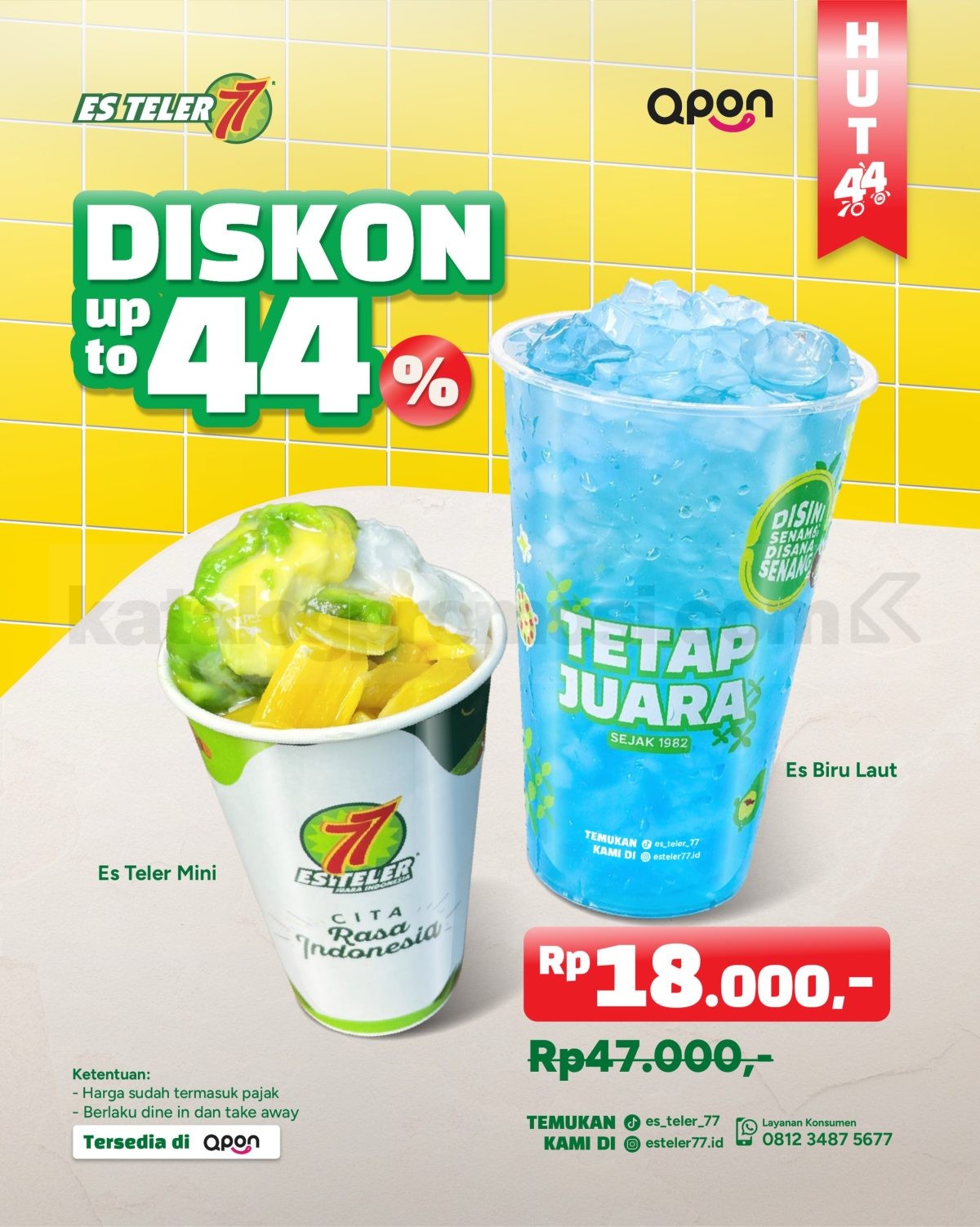 Promo Es Teler 77 Paket Combo Diskon Hingga 44% Promo Es Teler 77 Paket Combo Diskon Hingga 44% di Qpon dengan harga Rp18.000.