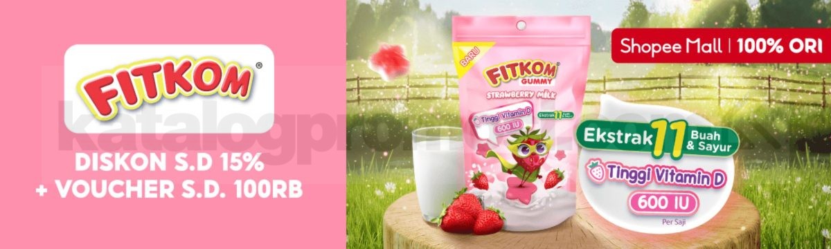 Promo Fitkom NEW! Gummy Strawberry Milk Diskon 15% Promo Fitkom NEW Gummy Strawberry Milk diskon 15 persen dan voucher Shopee