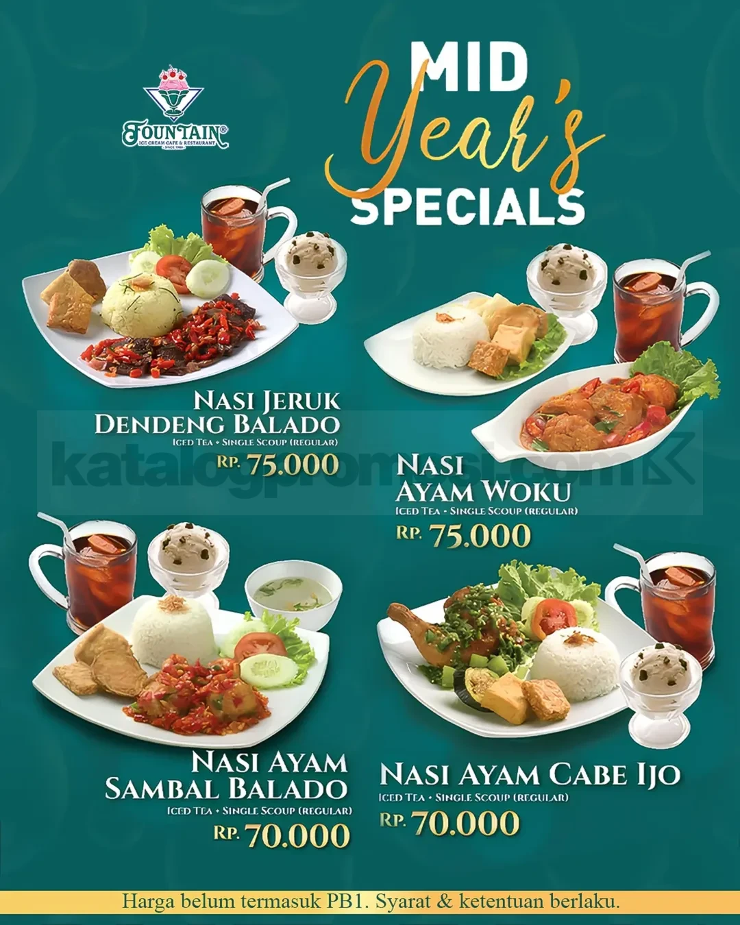 Promo Fountain Ice Cream Mid Year Specials mulai Rp. 70.000 Promo Fountain Ice Cream Mid Year Specials mulai Rp. 70.000 dengan paket makanan, Iced Tea, dan Ice Cream