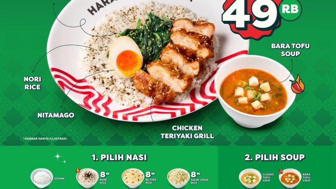 Promo Haraku Ramen Premium Raishi mulai Rp. 49.000 dengan pilihan nasi, soup, dan topping lengkap