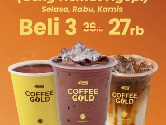 Promo Indomaret Coffee Gold Geng Hepi beli 3 Rp. 27.000 pilihan minuman kopi