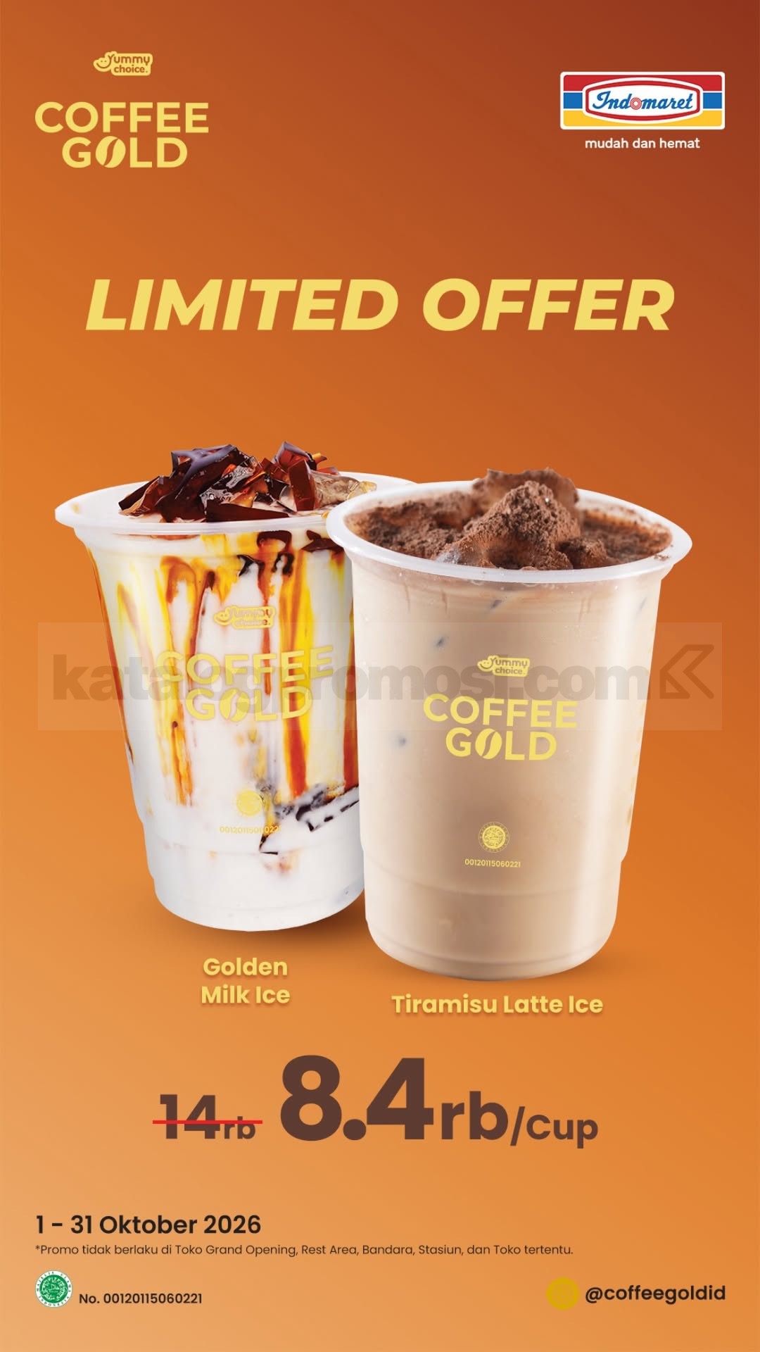 Promo Indomaret Coffee Gold Golden Milk & Tiramisu Rp8.400 Promo Indomaret Coffee Gold Golden Milk & Tiramisu Rp8.400 berlaku Oktober 2026