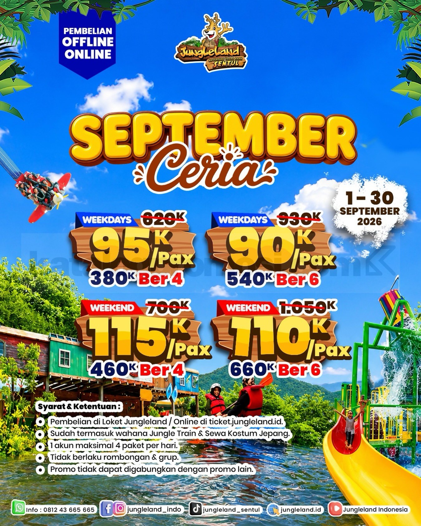 Promo Jungleland September Ceria Tiket Mulai Rp. 90.000 Promo Jungleland September Ceria Tiket Mulai Rp. 90.000 dengan paket Ber 4 dan Ber 6
