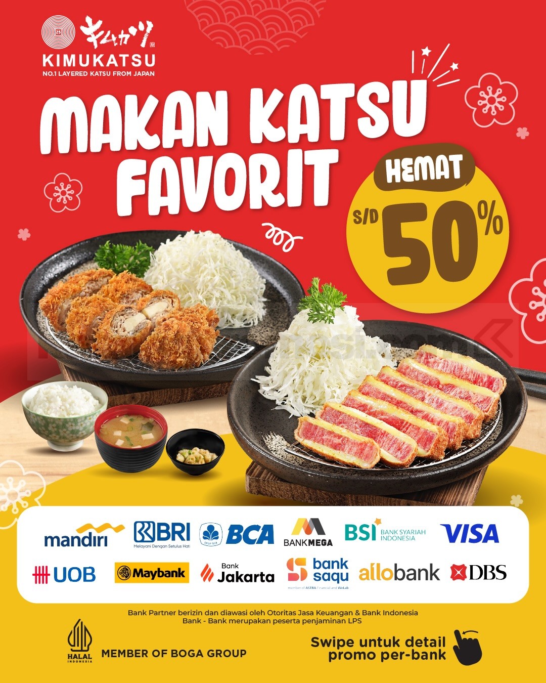 Promo Kimukatsu Diskon Bank hingga 50% Promo Kimukatsu Diskon Bank hingga 50% dengan berbagai promo kartu kredit, debit, QRIS, dan PayLater.