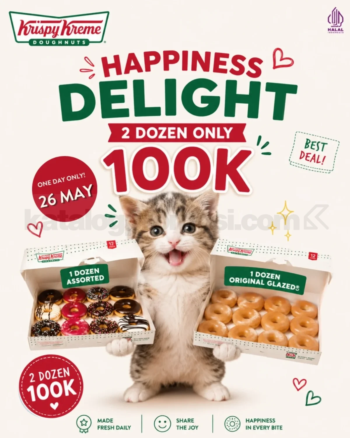 Promo Krispy Kreme Happiness Delight 2 Lusin Rp100.000 Promo Krispy Kreme Happiness Delight 2 lusin Rp100.000 periode 26 Mei 2026 di Jabodetabek