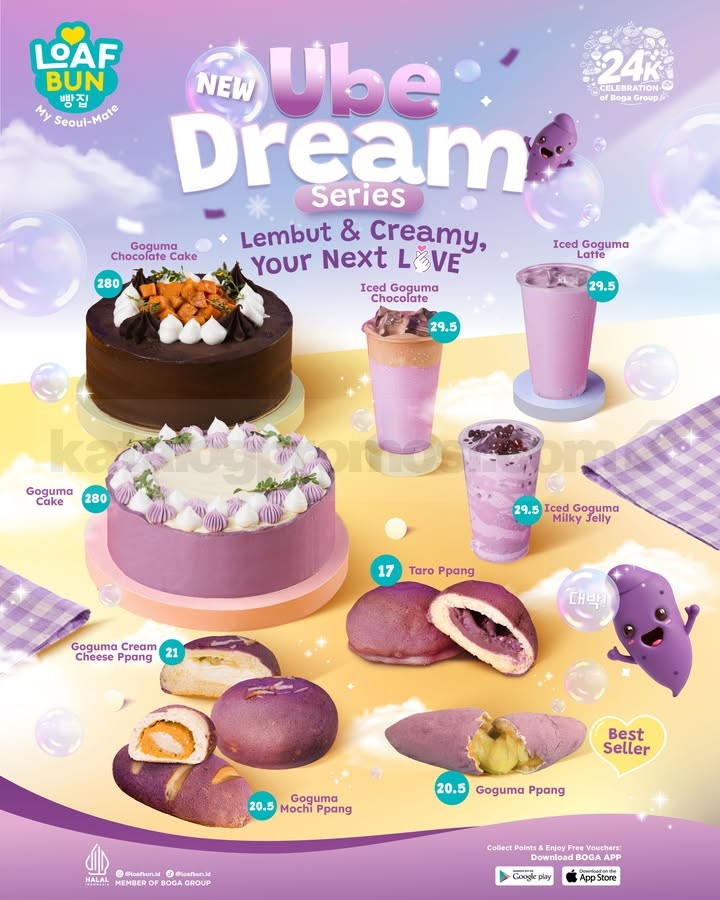 Promo LOAF BUN NEW Ube Dream Series Mulai Rp. 17.000 Promo LOAF BUN NEW Ube Dream Series dengan pilihan cake, minuman, dan Ppang mulai Rp. 17.000