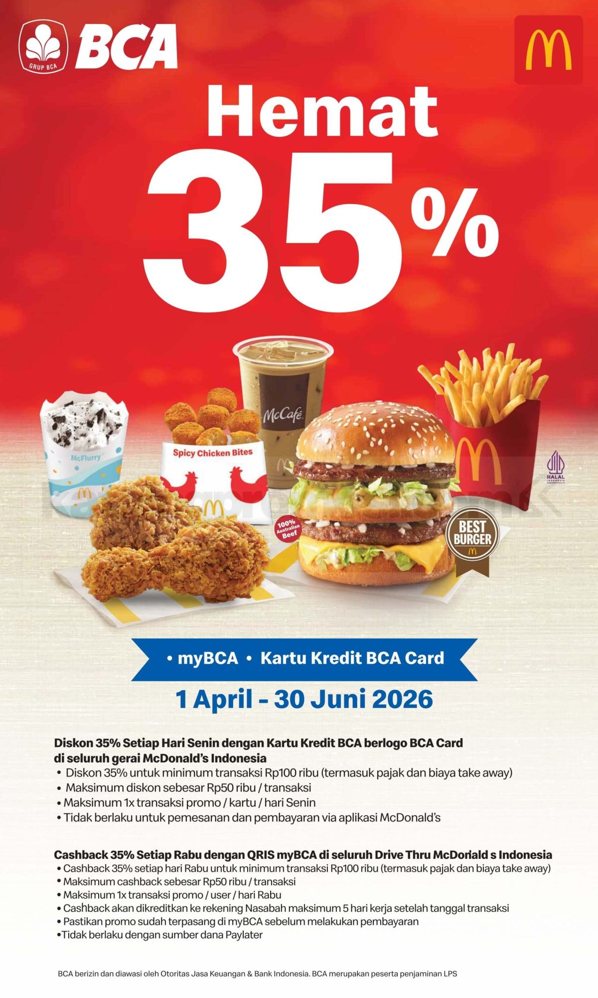 Promo McDonalds BCA Hemat 35% QRIS & Kartu Kredit BCA Promo McDonalds BCA hemat 35 persen QRIS dan kartu kredit April Juni 2026