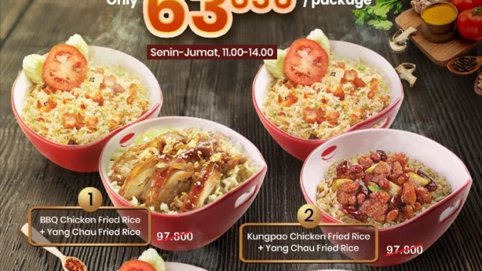 Promo Rice Bowl Double Lunch Deal Rp. 63.636 paket makan siang berdua dengan pilihan menu