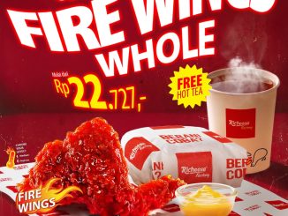 Promo Richeese Factory Combo Fire Wings Whole Rp. 22.727 dengan nasi dan gratis teh