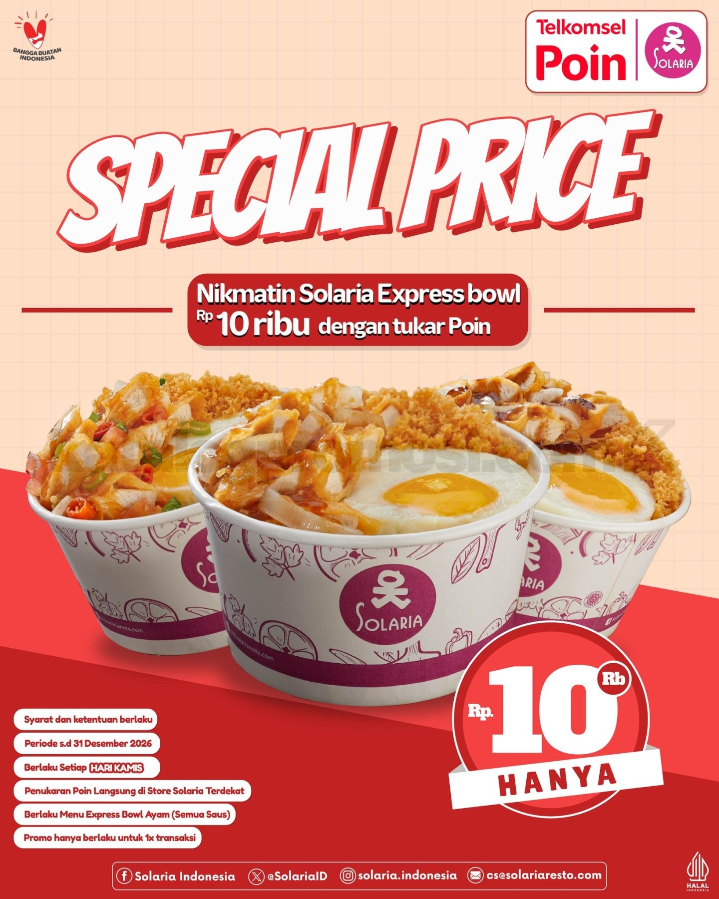 Promo Solaria Special Price Express Bowl Ayam Rp. 10.000 Promo Solaria Special Price Express Bowl Ayam Rp. 10.000 dengan Telkomsel Poin