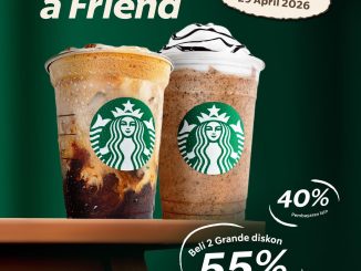 Promo Starbucks Treat A Friend 2 Grande Diskon 55% beli 2 minuman grande dengan tambahan diskon pembayaran BCA