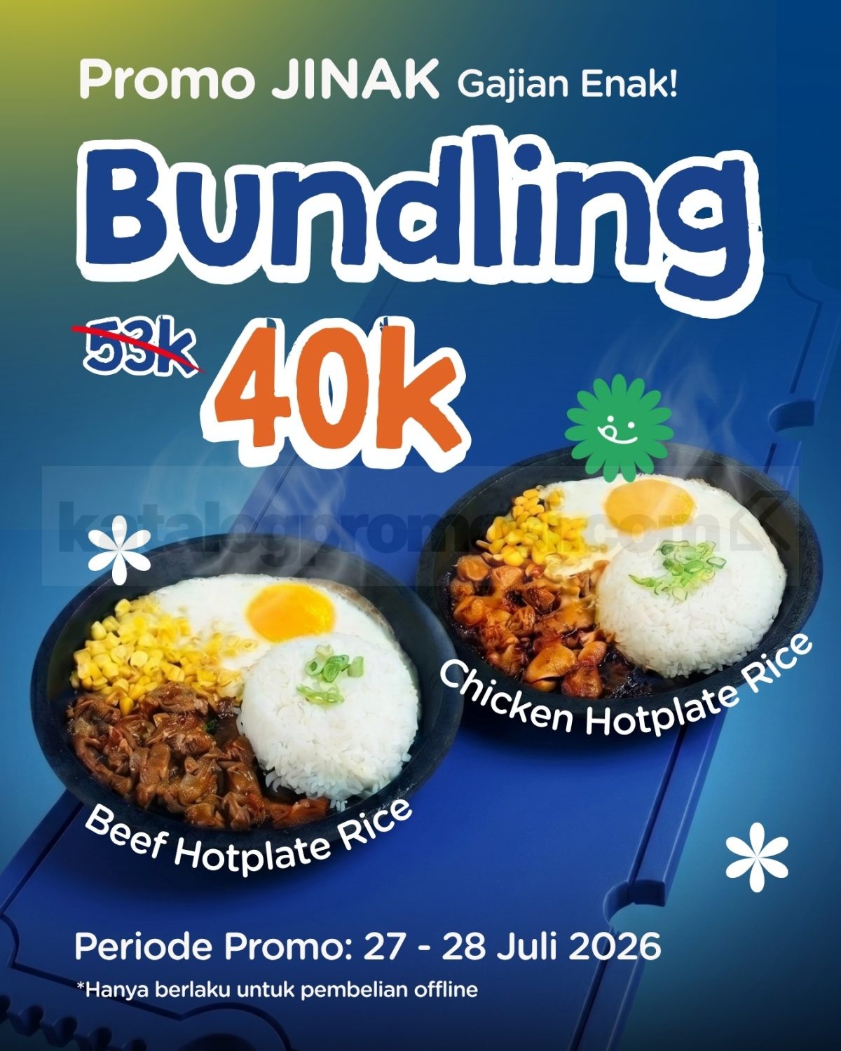 Promo Steak With U Gajian Enak 2 Hotplate Rp. 40.000 Promo Steak With U Gajian Enak 2 Hotplate Rp. 40.000 untuk Beef Hotplate Rice dan Chicken Hotplate Rice di Surabaya.
