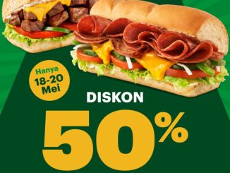 Promo Subway Diskon 50% Sandwich ke-2 periode 18 Mei 2026 sampai 20 Mei 2026