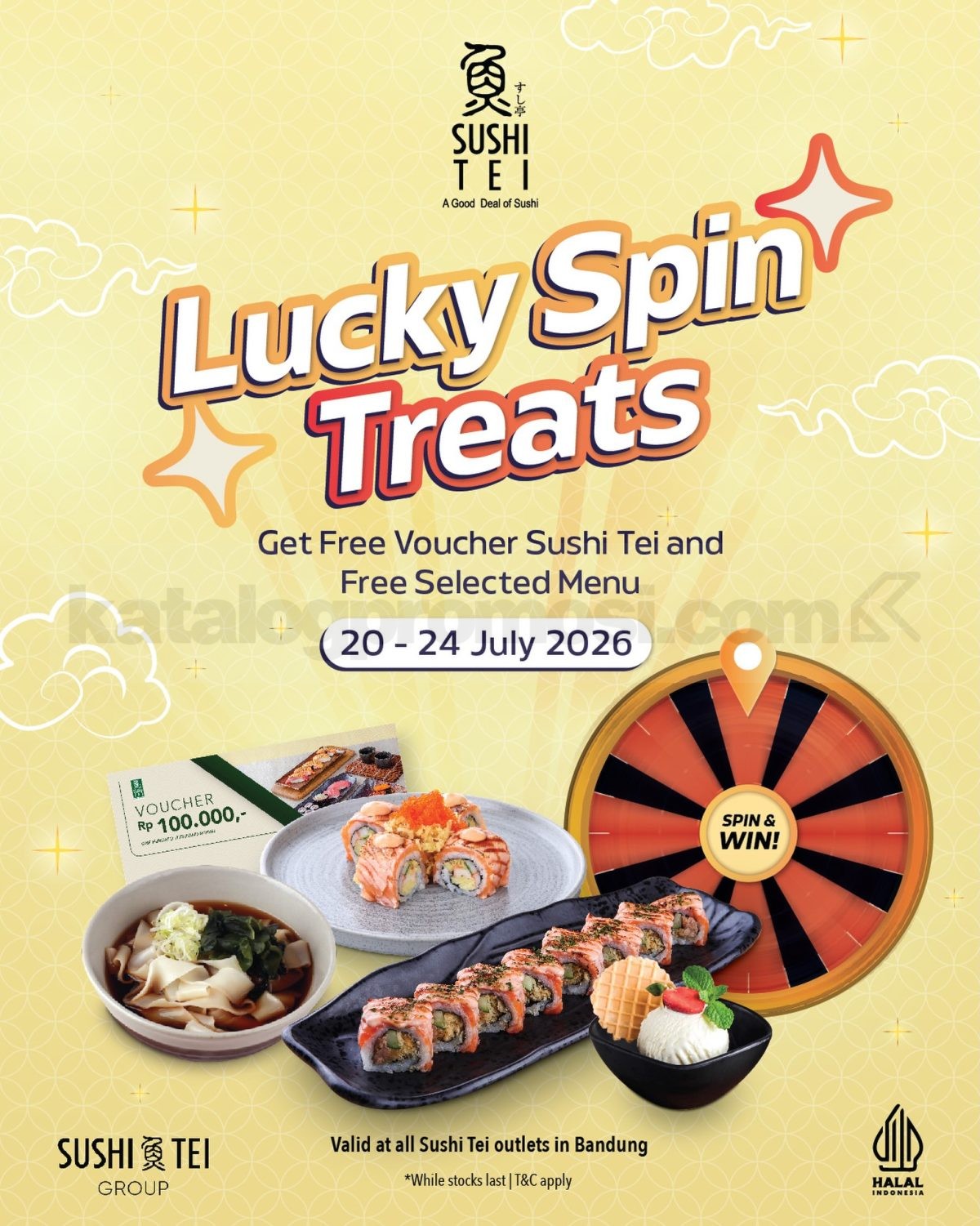 Promo Sushi Tei Bandung Lucky Spin Treats Gratis Voucher & Menu Promo Sushi Tei Bandung Lucky Spin Treats gratis voucher atau menu pilihan di seluruh outlet Bandung.