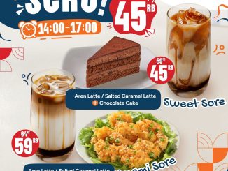 Promo Ten Ten Sore-Sore Seru Mulai Rp. 45.000 untuk bundling kopi latte dan dessert setiap pukul 14:00 – 17:00