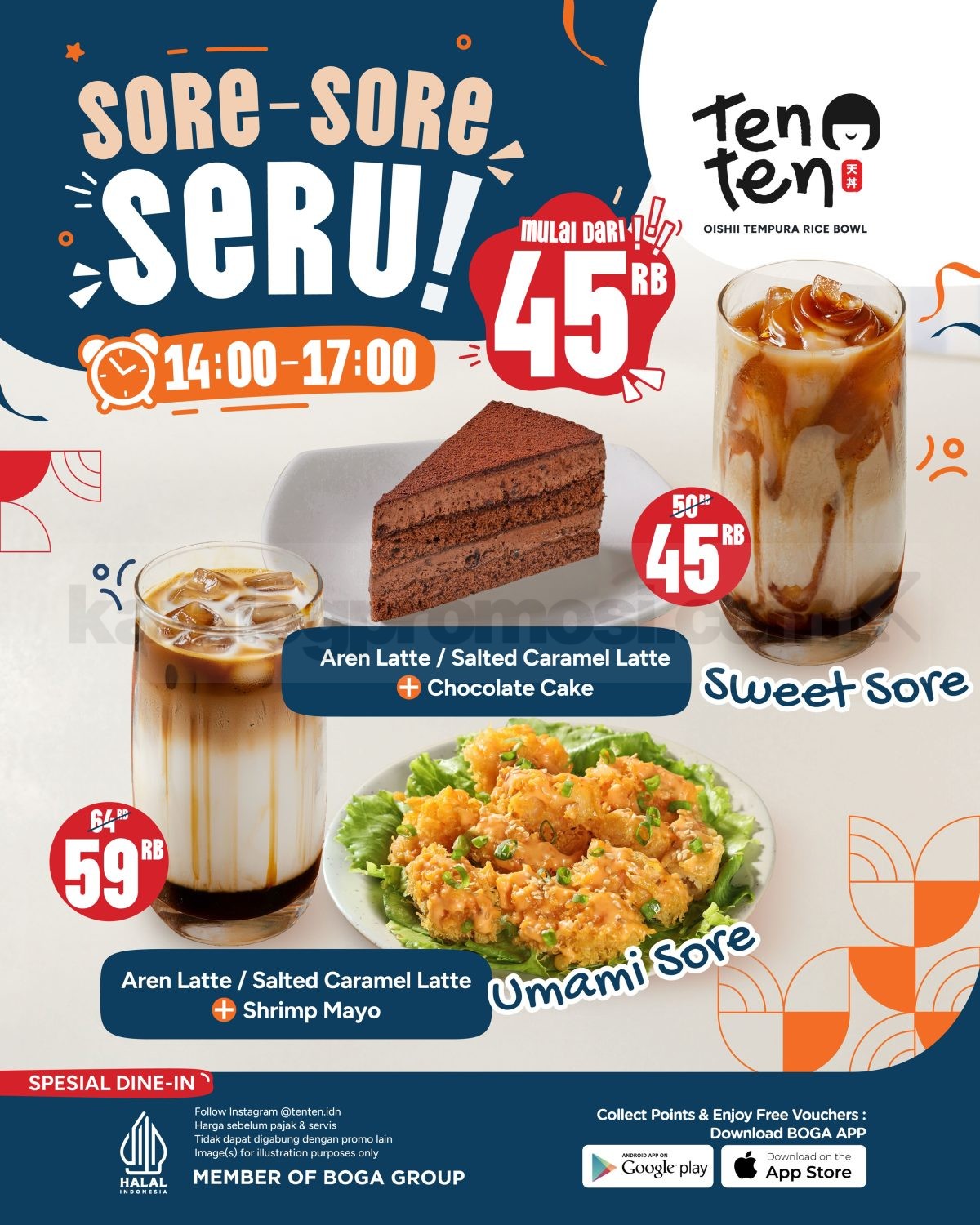 Promo Ten Ten Sore-Sore Seru Mulai Rp. 45.000 Promo Ten Ten Sore-Sore Seru Mulai Rp. 45.000 untuk bundling kopi latte dan dessert setiap pukul 14:00 – 17:00