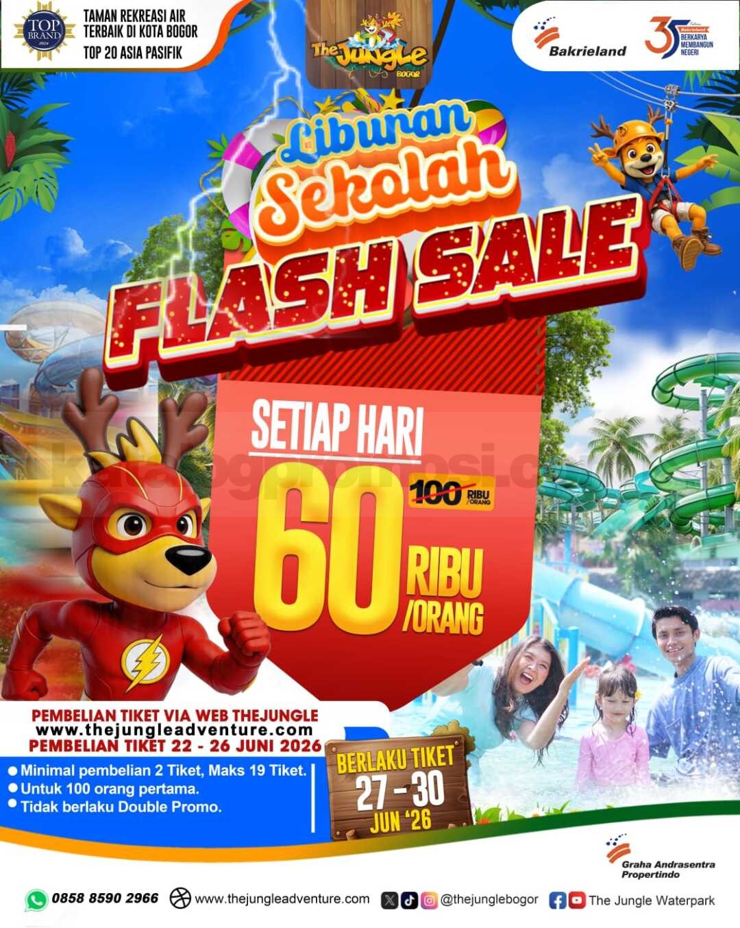 Promo The Jungle Flash Sale Tiket Rp. 60.000 Promo The Jungle Flash Sale Tiket Rp. 60.000 dengan kuota terbatas dan periode Juni 2026