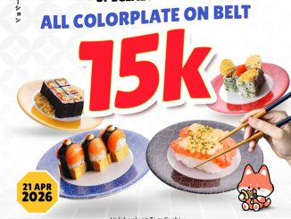 Promo Tom Sushi All Colorplate On Belt cuma Rp.15.000 tanggal 21 April 2026 dine-in di Living World Alam Sutera, Puri Indah Mall 1, dan SMS 2