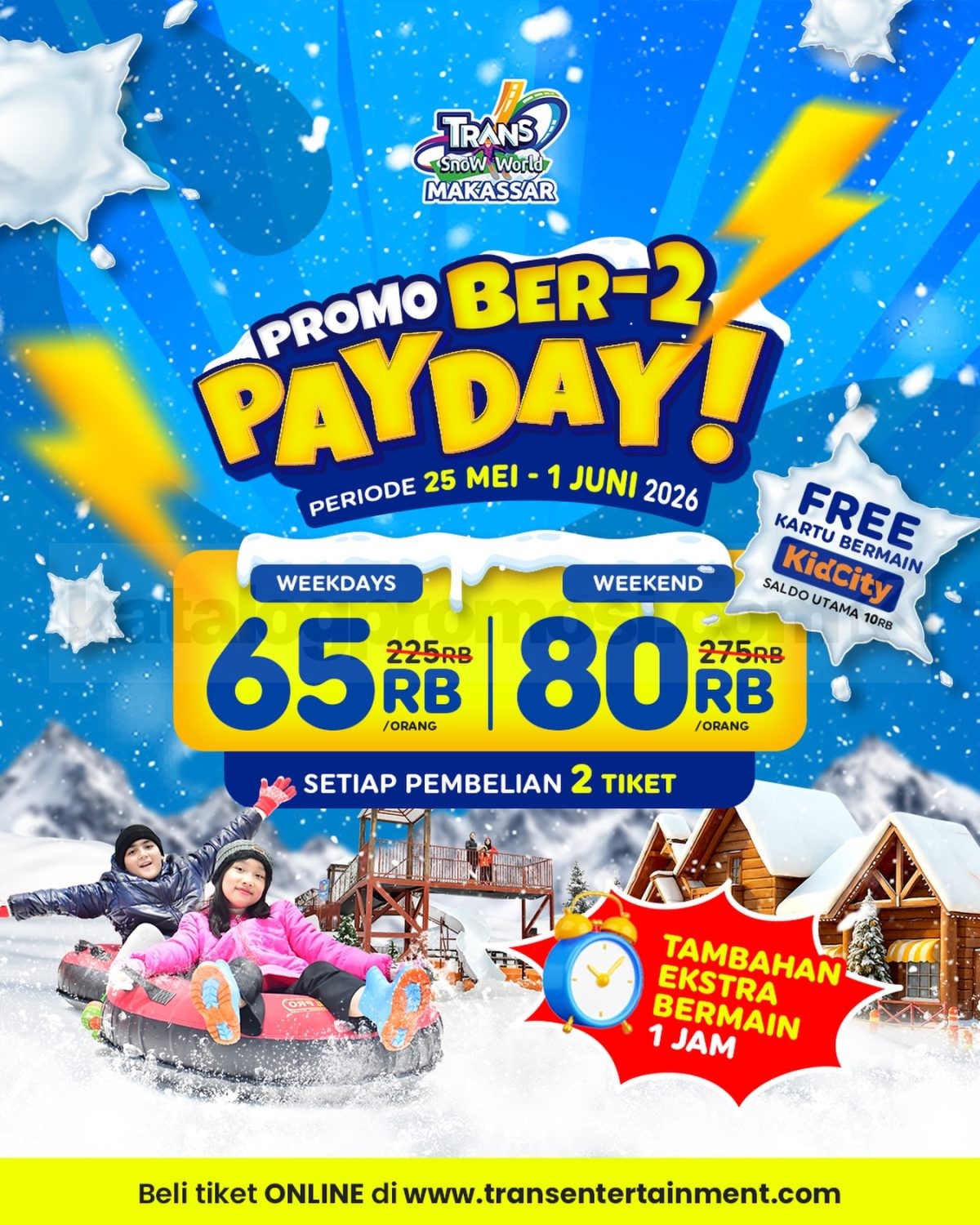 Promo Trans Snow World Makassar Payday Mulai Rp. 65.000 Promo Trans Snow World Makassar Payday mulai Rp. 65.000 dengan bonus kartu Kidcity dan extra bermain 1 jam