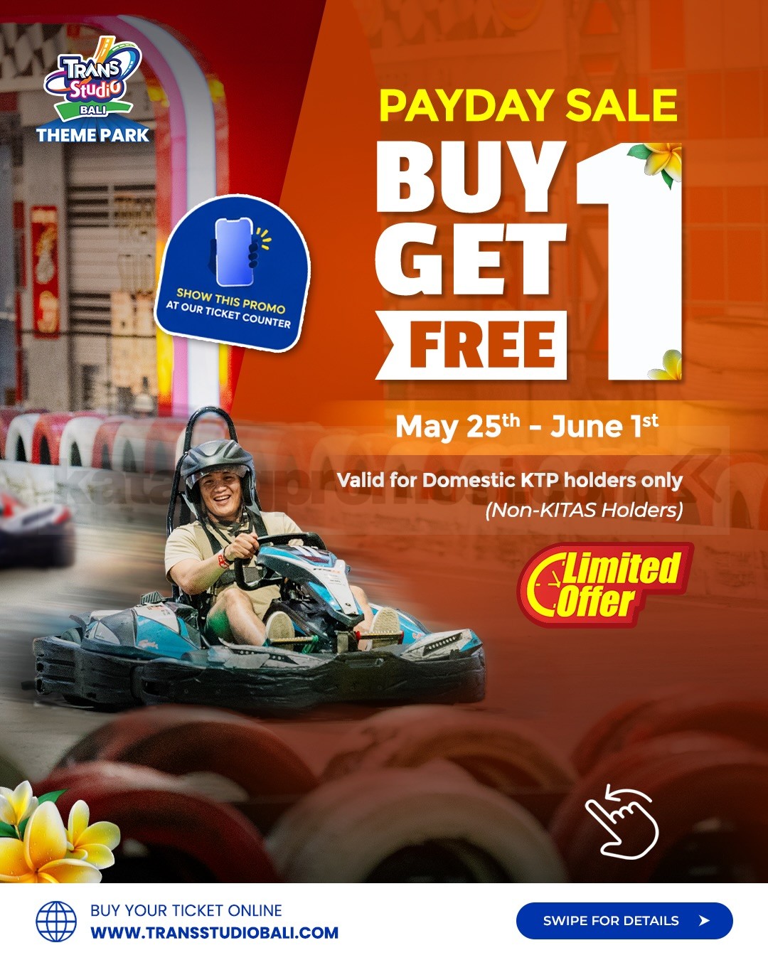 Promo Trans Studio Bali Payday Sale Beli 1 Gratis 1 Tiket Promo Trans Studio Bali Payday Sale Beli 1 Gratis 1 Tiket mulai Rp. 225.000 untuk 2 tiket