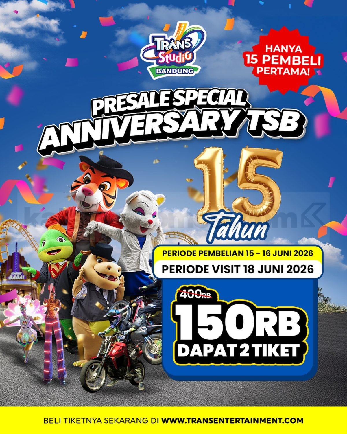 Promo Trans Studio Bandung Anniversary 2 Tiket Rp. 150.000 Promo Trans Studio Bandung Anniversary 2 Tiket Rp. 150.000 terbatas 15 pembeli pertama