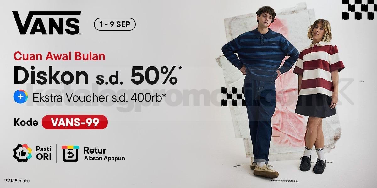 Promo Vans Blibli Diskon hingga 50% + Voucher Rp400 Ribu Promo Vans Blibli Diskon hingga 50% dan voucher Rp400 ribu dengan kode VANS-99