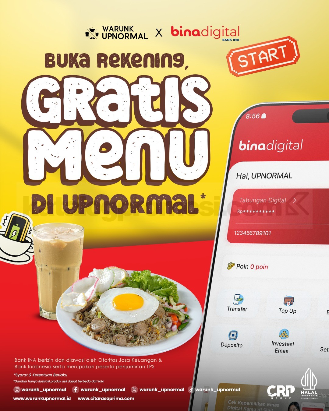Promo Warunk Upnormal x Binadigital Gratis Menu Favorit Promo Warunk Upnormal x Binadigital Gratis Menu Favorit dengan buka rekening dan top up saldo