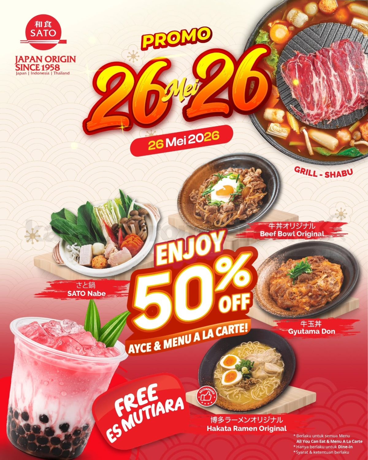 Promo Washoku Sato Diskon 50% AYCE & Menu Ala Carte